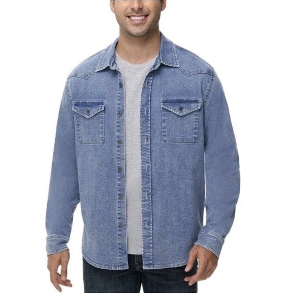 FRYE Mens Western Style Denim Button Down Shirt Jacket Long Sleeve Sz L NWOT